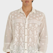 Walter - Cotton Featherlight Jacquard Mens Shirt With Hand Carved Bone Buttons (7390312104132)