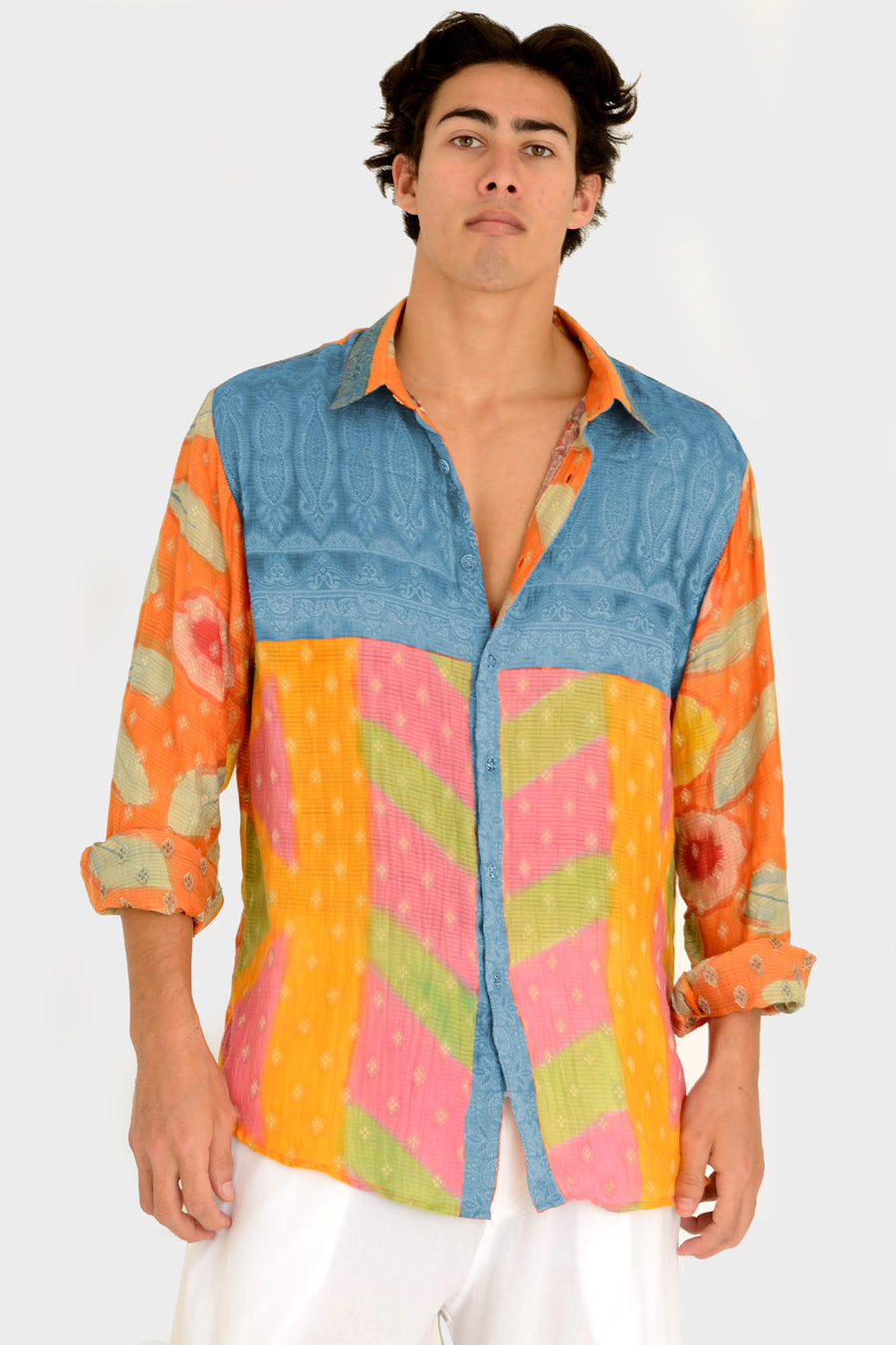 Sinclair - Hand Cut Silk Digital Print Shirt With Hand Carved Bone Buttons (7389346365636)