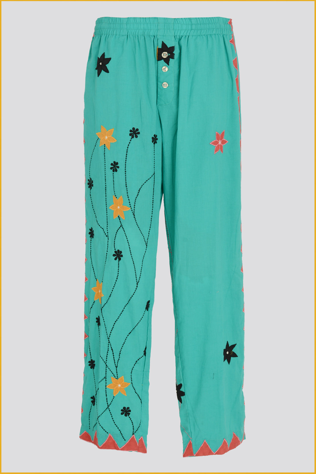 Pavlo - Cotton Voile Applique Pants With Hand Carved Bone Buttons (7394724708548)