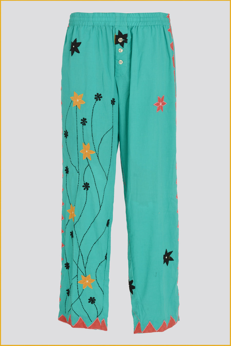 Pavlo - Cotton Voile Applique Pants With Hand Carved Bone Buttons (7394724708548)