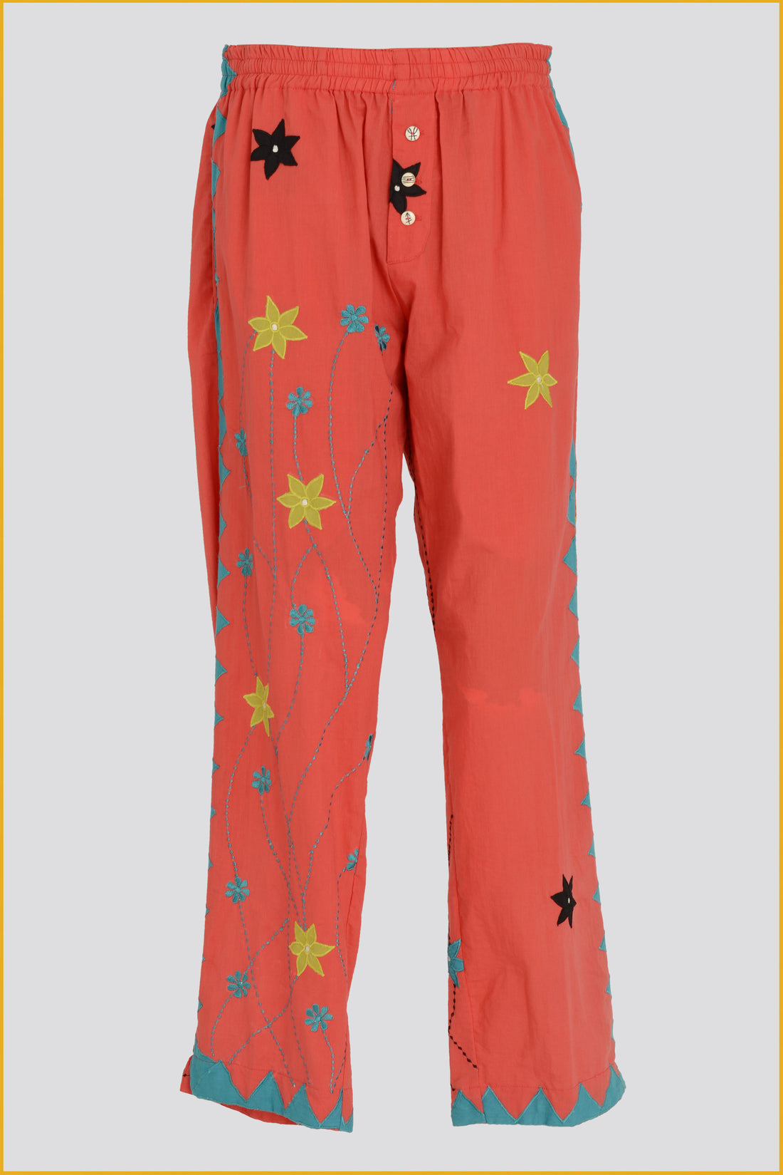 Pavlo - Cotton Voile Applique Pants With Hand Carved Bone Buttons (7394724708548)