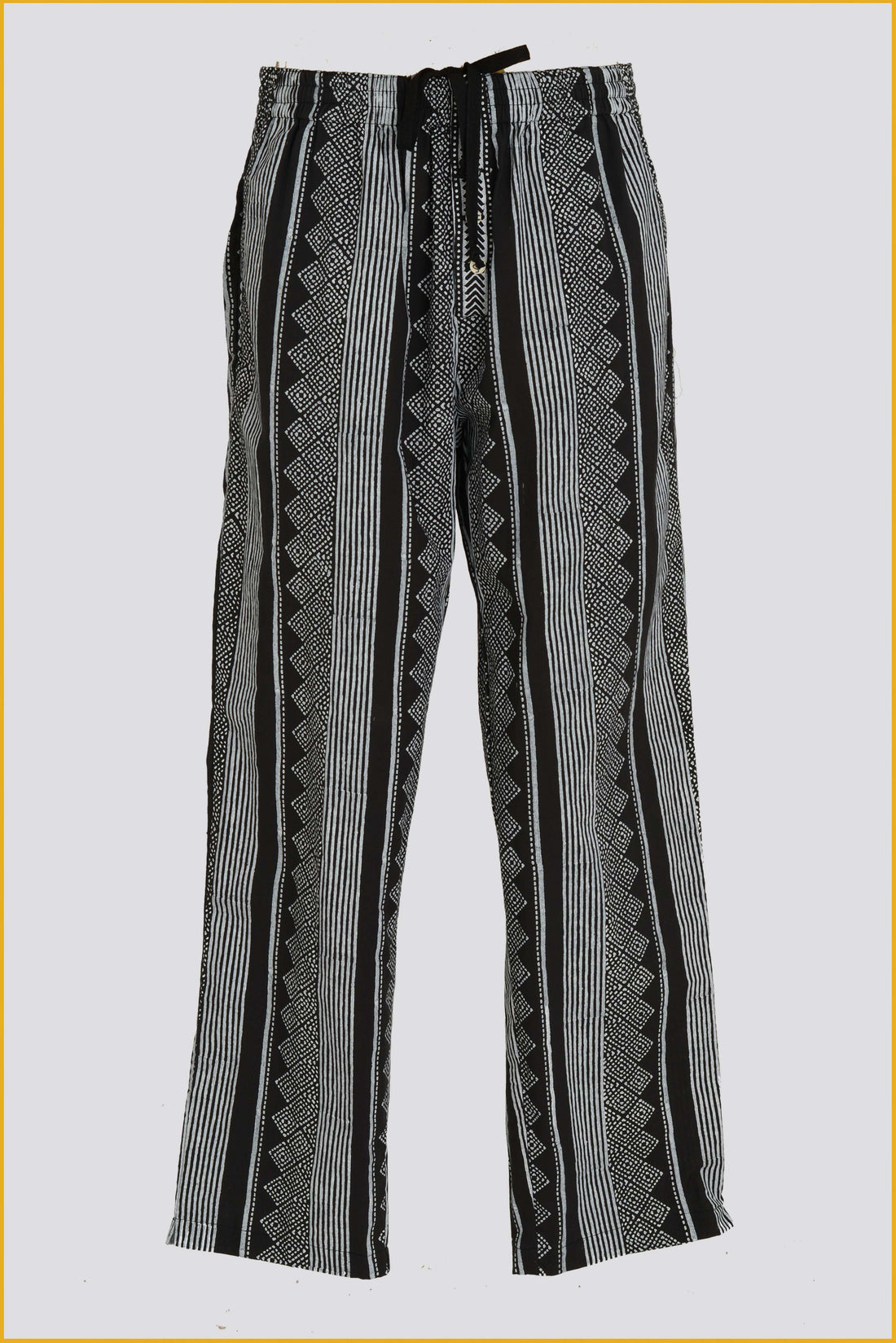 Colvert - Cotton Voile Block Print Long Pants with Hand Carved Bone Buttons (7424871923908)