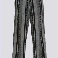 Colvert - Cotton Voile Block Print Long Pants with Hand Carved Bone Buttons (7424871923908)