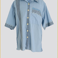 Edgar - Cotton Voile Block Print Shirt with Hand Carved Bone Buttons (7424846266564)