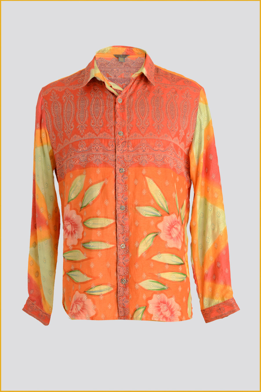 Sinclair - Hand Cut Silk Digital Print Shirt With Hand Carved Bone Buttons (7389346365636)