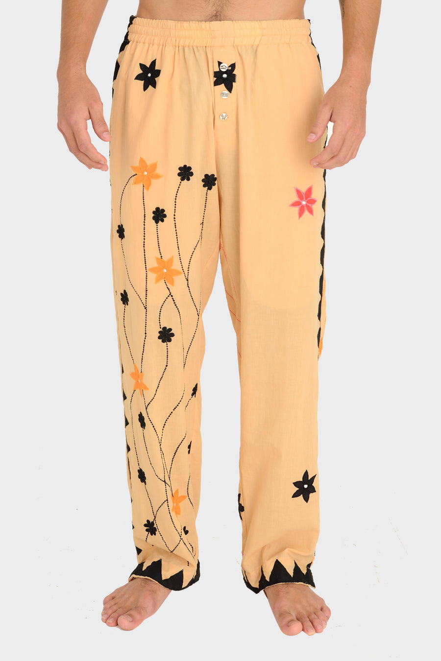 Pavlo - Cotton Voile Applique Pants With Hand Carved Bone Buttons (7394724708548)