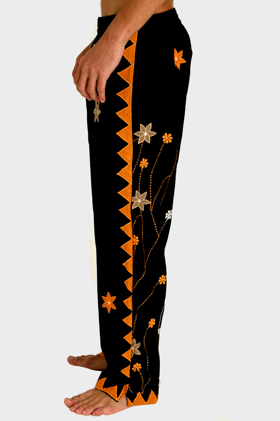 Pavlo - Cotton Voile Applique Pants With Hand Carved Bone Buttons (7394724708548)