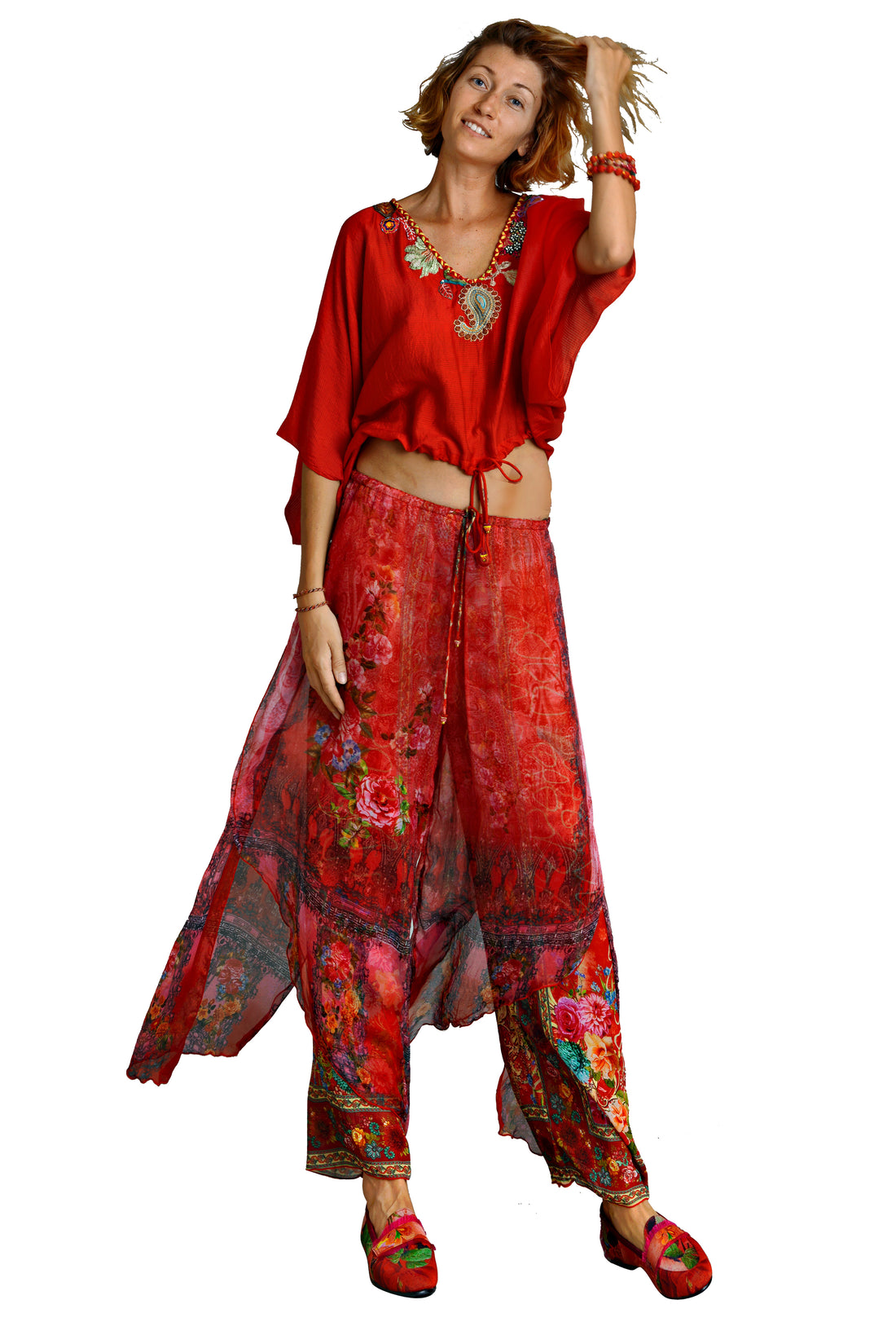 Ali Top - Woven Silk with Applique (4488608612457)