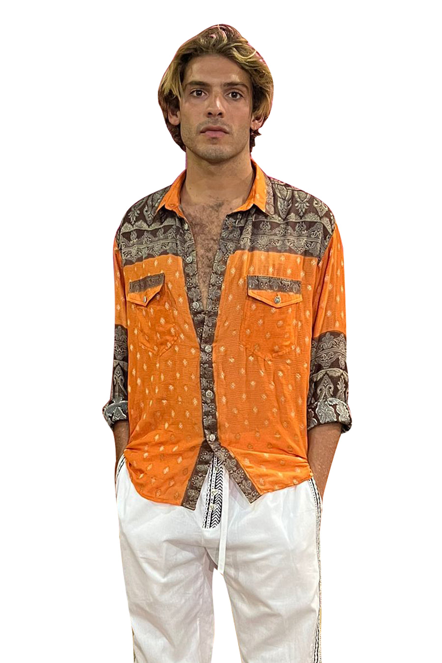 Calvin - Hand Cut Silk Degrade Long Sleeves Men Shirt (7276482363588)