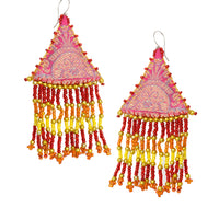 Woven Silk Pyramid Earrings with Beaded Tassels (4341485437033)