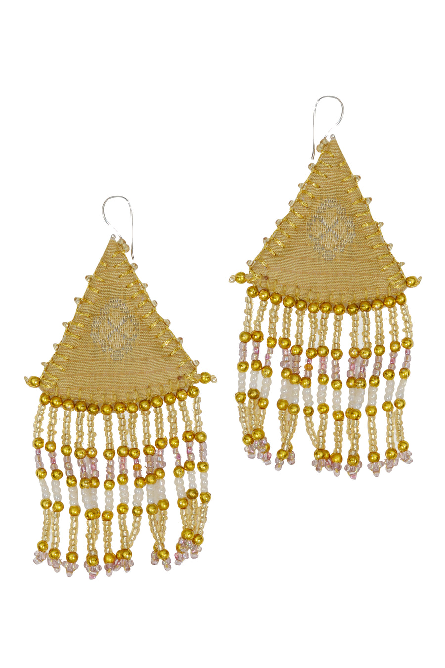 Woven Silk Pyramid Earrings with Beaded Tassels (4341485437033)