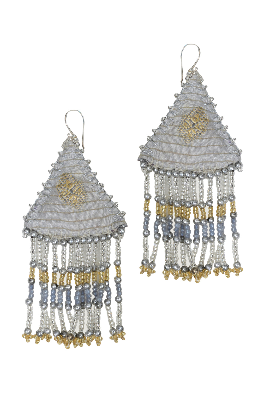 Woven Silk Pyramid Earrings with Beaded Tassels (4341485437033)