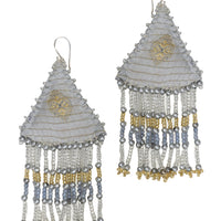 Woven Silk Pyramid Earrings with Beaded Tassels (4341485437033)