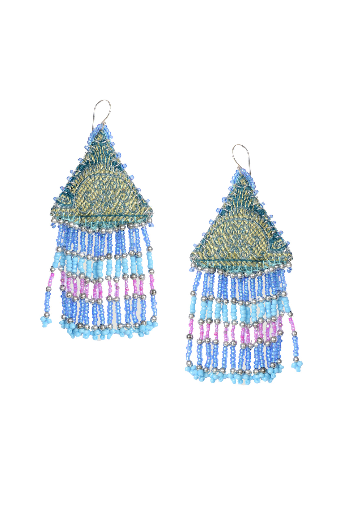 Woven Silk Pyramid Earrings with Beaded Tassels (4341485437033)