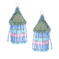 Woven Silk Pyramid Earrings with Beaded Tassels (4341485437033)