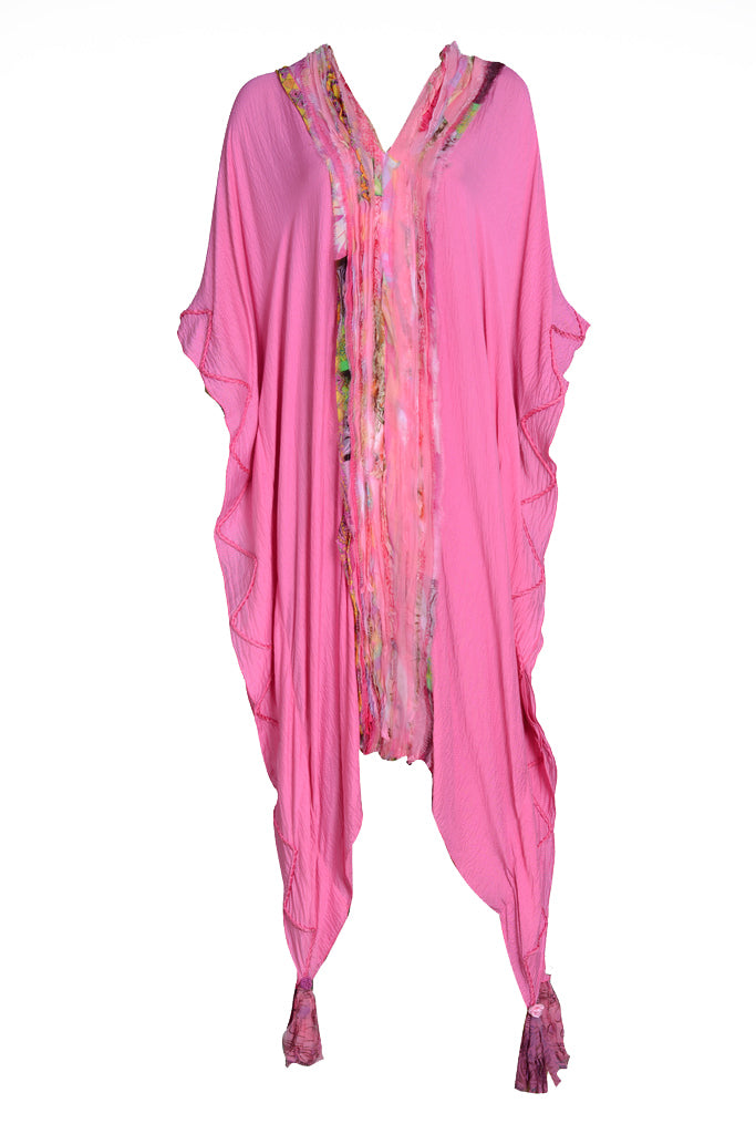 Gemma Ruffle Silk Kaftan Dress -  Silk Cotton with Chiffon (4709719900265)