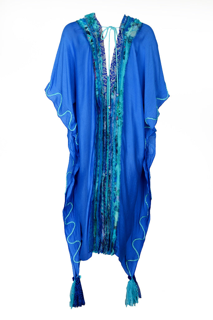 Gemma Ruffle Silk Kaftan Dress -  Silk Cotton with Chiffon (4709719900265)