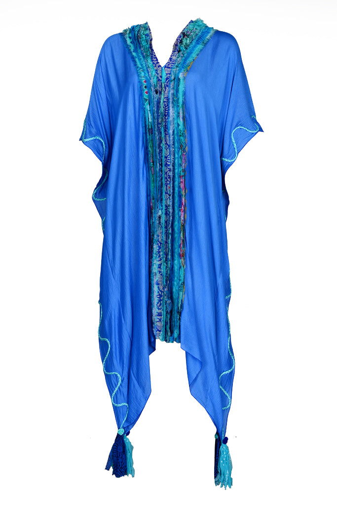 Gemma Ruffle Silk Kaftan Dress -  Silk Cotton with Chiffon (4709719900265)