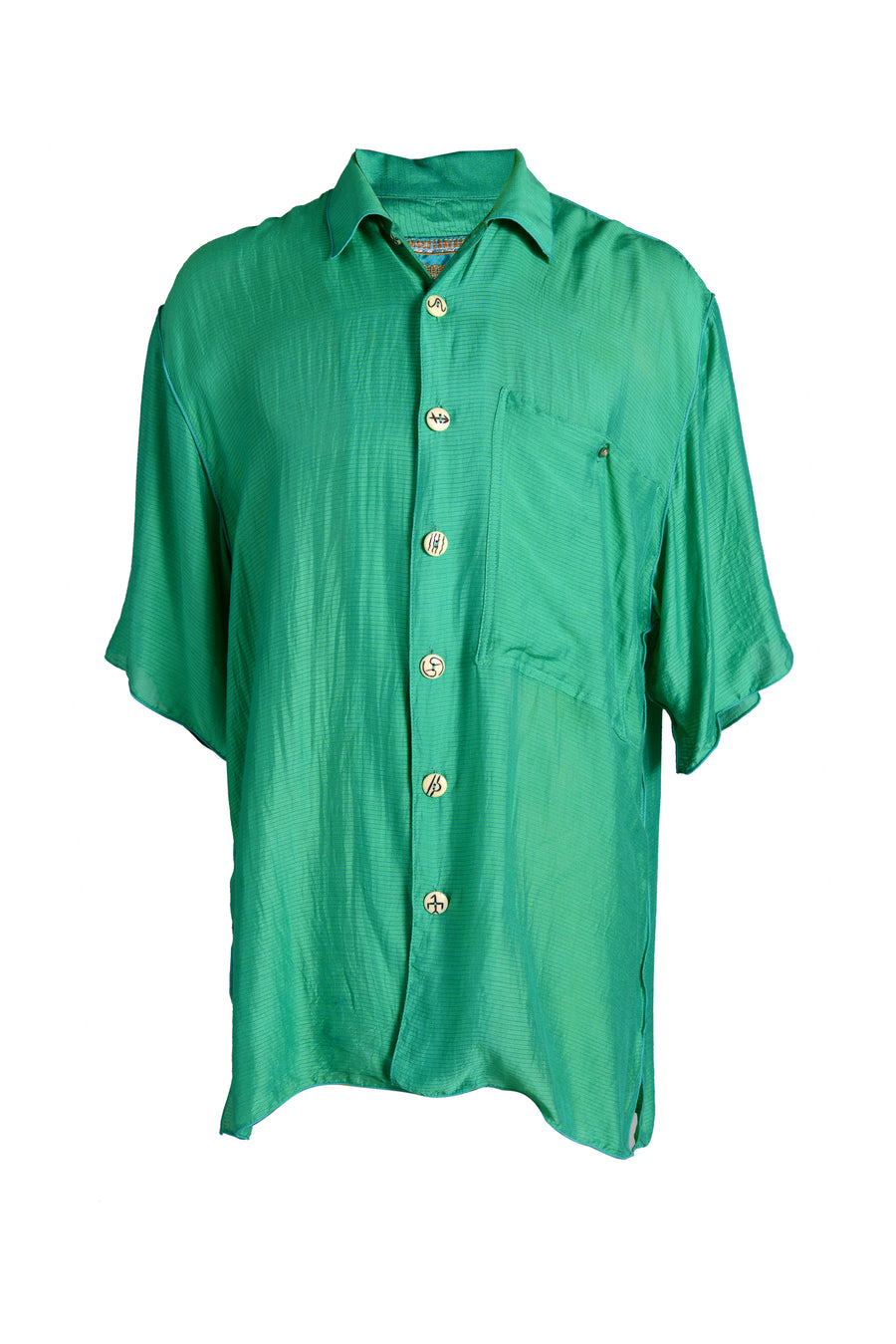 David - Silk Cotton Men's Shirt With Hand Carved Bone Buttons (315763261481)