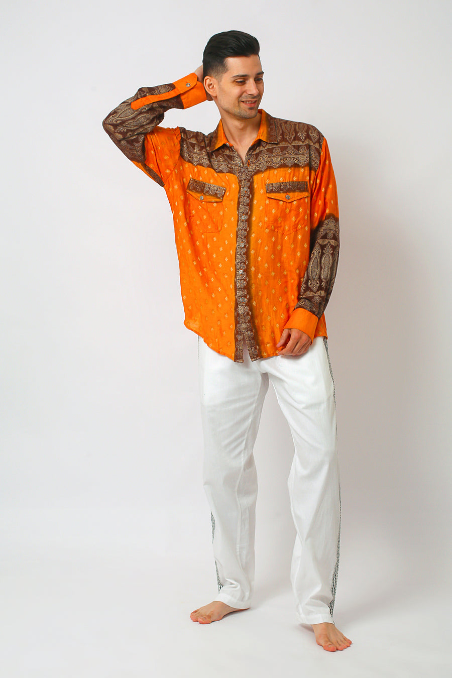 Calvin - Hand Cut Silk Degrade Long Sleeves Men Shirt (7276482363588)