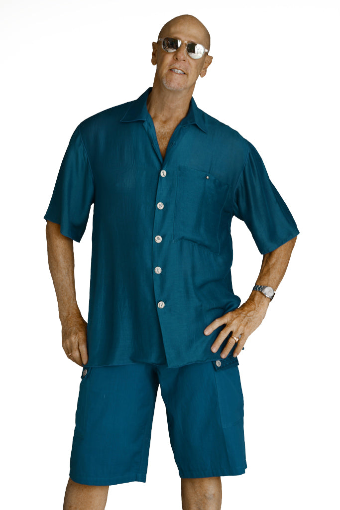 David - Silk Cotton Men's Shirt With Hand Carved Bone Buttons (315763261481)