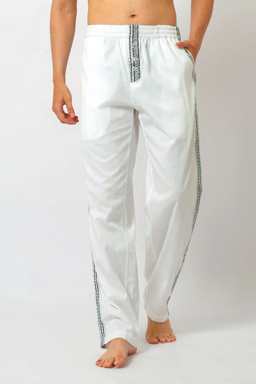 Lio Pants - Cotton Twill Carved Wood Block Print with Hand Carved Bone Buttons (7305853239492)