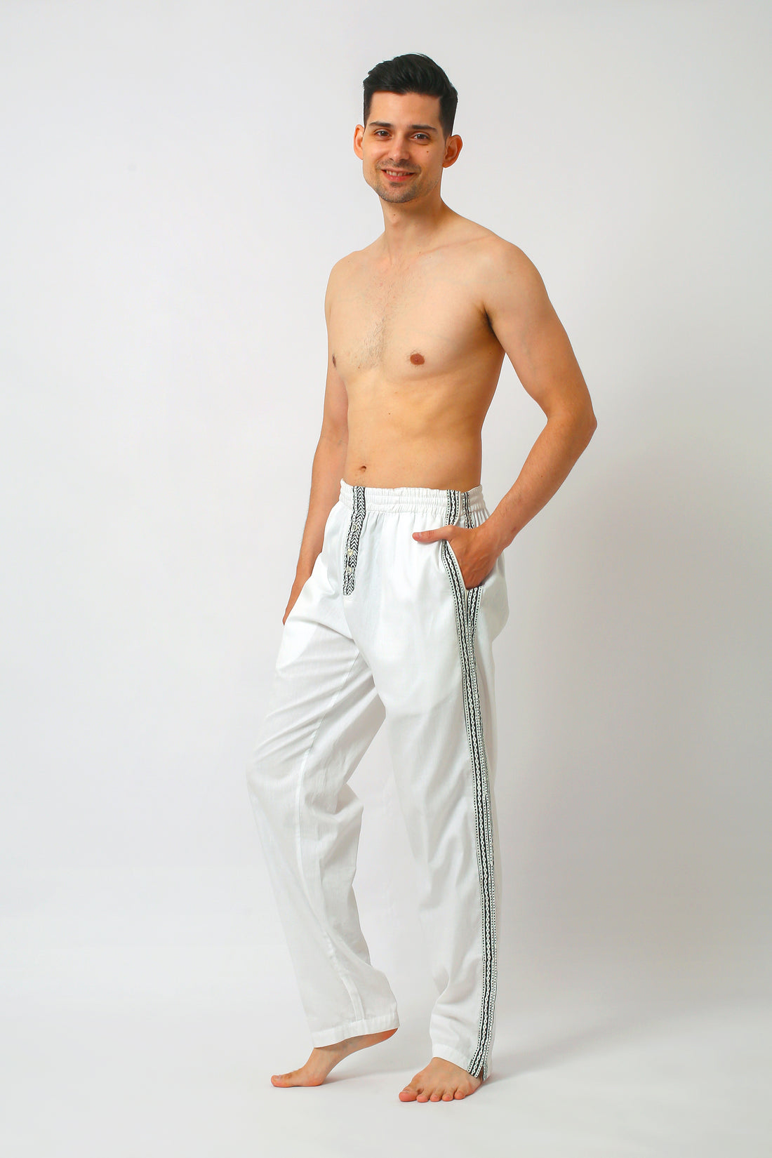 Lio Pants - Cotton Twill Carved Wood Block Print with Hand Carved Bone Buttons (7305853239492)