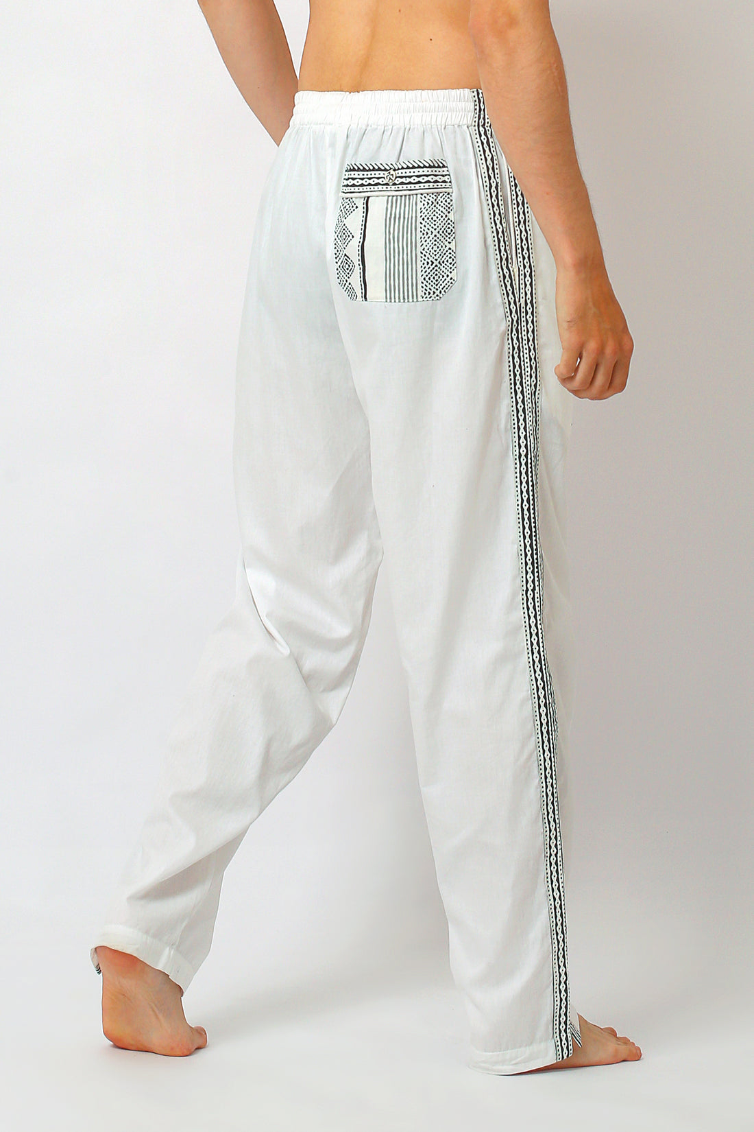 Lio Pants - Cotton Twill Carved Wood Block Print with Hand Carved Bone Buttons (7305853239492)