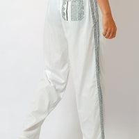 Lio Pants - Cotton Twill Carved Wood Block Print with Hand Carved Bone Buttons (7305853239492)