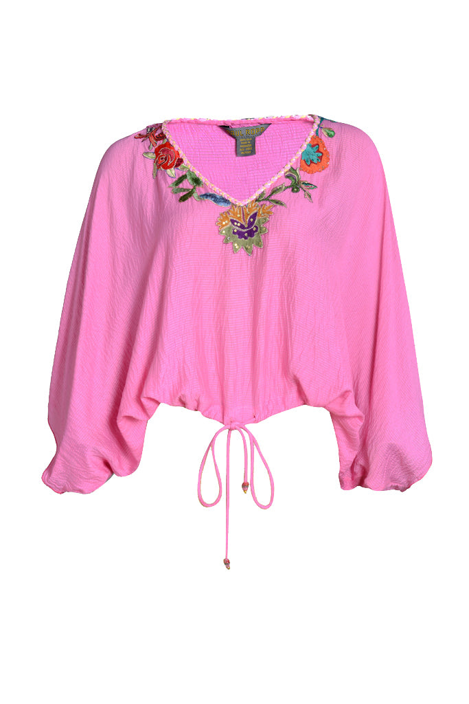 Ali Top - Woven Silk with Applique (4488608612457)